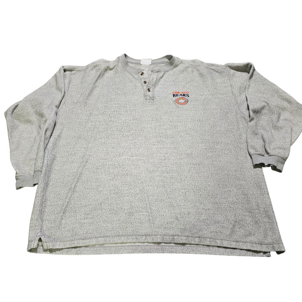 vintage NFL Chicago Bears Henley Mens 4XL Gray Long Sleeve Embroidered Logo
